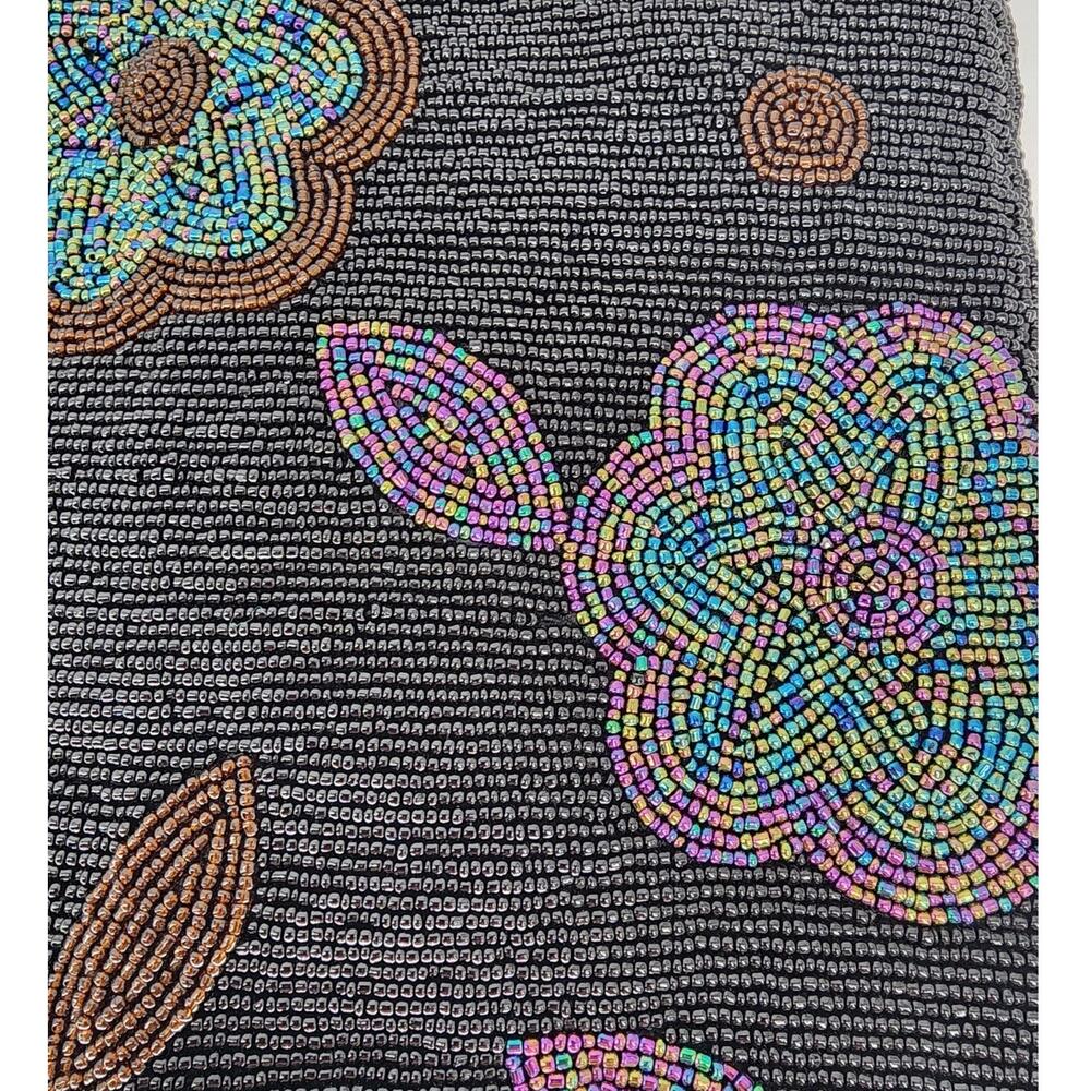 Black and Iridescent Beaded Floral Shoulder Bag - Picture 7 of 10